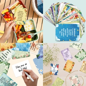 Detailed views of 50 positive quote cards with floral designs and nature illustrations