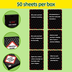 Set of 50 creative couple game cards for dating with black and red heart patterns