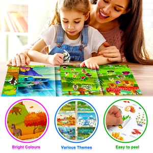 Close-up of 3D puffy stickers with bright colors for kids early educational theme books