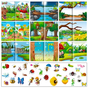 Kids insect sticker book with 16 pages of forest nature scenes and colorful cartoon stickers