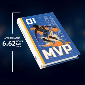 Detail of creative basketball notebook cover featuring MVP design and 6.62 inch height