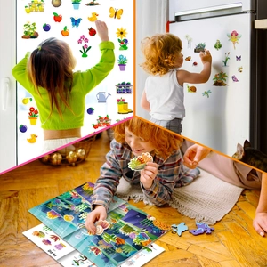 Educational static window stickers for kids showing sea life theme on glass and floor