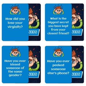 50 creative social icebreaker cards with thinking boy cartoons and psychological questions
