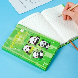 Cute panda theme notebook with green cover and lined pages for daily recording