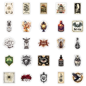 50 pieces of retro gothic stickers with dark nature elements and vintage aesthetic designs