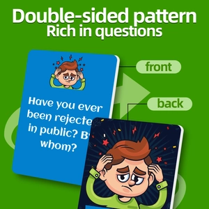 Double-sided interaction cards with creative questions and vivid cartoon illustrations