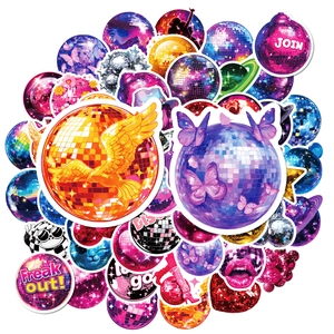 Set di 50 adesivi disco impermeabili con sfere a specchio e icone colorate per decorazioni