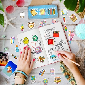 50pcs creative hand-drawn summer travel stickers set for DIY scrapbooking and journals