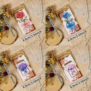 Detailed size view of retro floral bouquet bookmarks with elegant gold foil borders