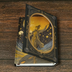 Vintage magic scepter notebook with gold embossed hardcover and starry sky hollow design