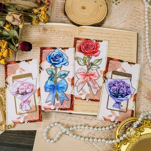Floral aesthetic metal bookmark set with vintage rose designs and silk ribbons for reading