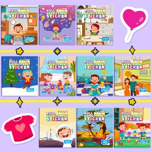 Set of 10 early education sticker books for kids aged 2-6 with colorful cartoon covers