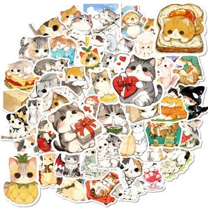 50 pieces of cute hand-drawn cartoon cat stickers with waterproof finish for decoration