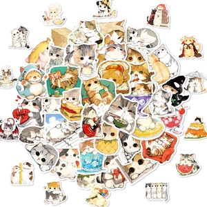 50 pieces of cute hand-drawn cartoon cat stickers for kids reward and decoration