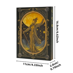Vintage celestial hardcover notebook with magic wand illustration and size dimensions
