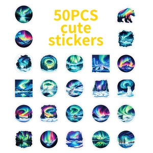 50pcs waterproof aurora borealis stickers with polar bears and icy mountains decor