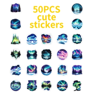 50pcs waterproof dream blue aurora stickers for laptops and decorative water bottles