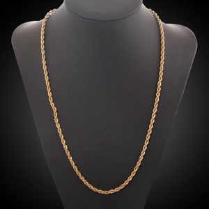 Classic 18K gold plated rope chain necklace displayed on a black neck mannequin