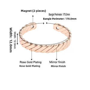 Dettaglio bracciale magnetico in oro rosa con circonferenza 170 mm e larghezza di 12 mm