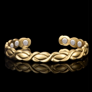 Bracelet Jonc Ouvert en Cuivre Plaqué Or 18K pour Magnétothérapie Femme Corde Torsadée Tressé Réglable Bijoux de Santé