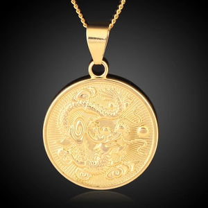 Collana da uomo con ciondolo a forma di drago placcata in oro 18K con design in rilievo