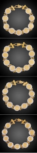Détail macro du bracelet bicolore or 18 carats et argent avec motifs dollar et floraux