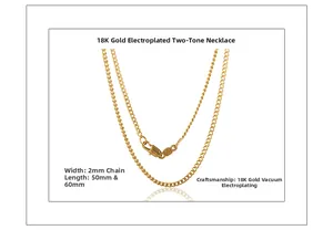 Macro view of 18K gold plated 2mm curb chain necklace showing length options