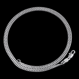 Minimalistische silberne Figaro-Halskette mit 18 Karat Weißgold-Beschichtung und Karabiner