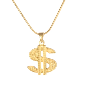 Collier avec pendentif signe dollar plaqué or 18 carats avec finition texturée unisexe
