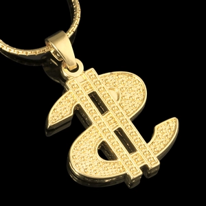 Collier hip hop avec pendentif signe dollar plaqué or 18 carats et texture pointillée