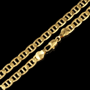 Luxury 18K Gold Plated Copper Mariner Link Chain Necklace For Men Women Hip Hop Style Flat Anchor Link Jewelry Daily Accessory