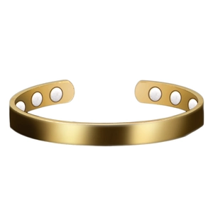 Minimalist 18K gold plated open bangle with six built-in healing magnets for women