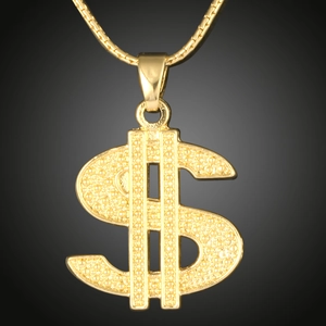 Collier avec pendentif dollar plaqué or 18K et texture micro-pavé pour hommes et femmes