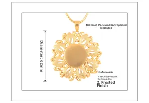 Detail of 62mm large hollow flower pendant with 18K gold plating and sandblast finish