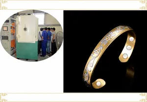 Detail of 18K gold plated magnetic bracelet featuring floral engraving and therapeutic magnets