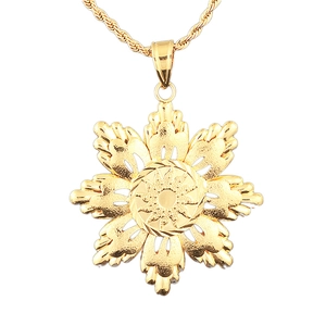 Classic 18K gold plated flower pendant necklace with textured petals on a twist chain