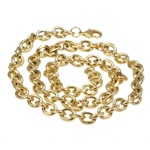 Classic 18K gold plated cable chain necklace with secure lobster clasp on white background