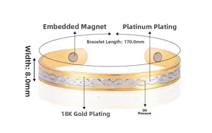 Technical diagram of two-tone magnetic therapy bracelet with size measurements