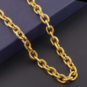 Chunky 18K gold plated cable link chain necklace with polished oval rings in hip-hop style