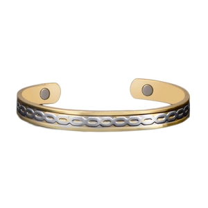 Two-tone magnetic health bracelet in 18K gold and silver with open cuff design