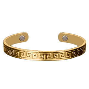 Classic 18K gold plated magnetic therapy bangle with continuous Greek key meander pattern