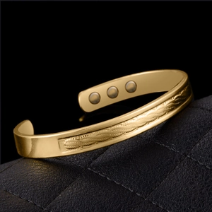 18K gold plated cuff bracelet with wave texture and three internal therapy magnets