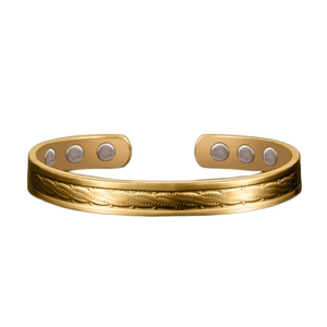 18K gold plated magnetic therapy open cuff bracelet with spiral texture for women