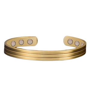 18K gold plated cuff bracelet for women featuring therapeutic magnets and textured bands