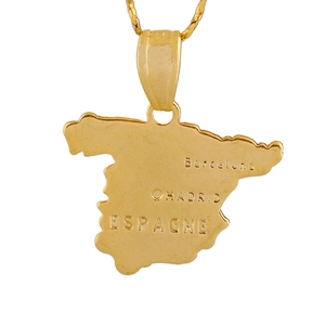 18K gold-plated Spain map necklace engraved with Madrid and Barcelona on a rope chain