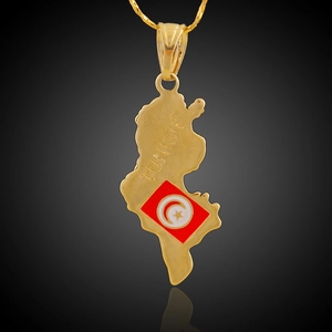 Tunisia Map Pendant Necklace Gold Plated Copper Enamel National Flag Ethnic Souvenir Jewelry Pendant And Chain For Women Men