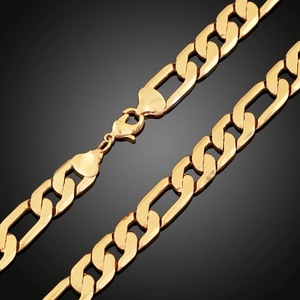 Collier maille Figaro plaqué or 18 carats avec design 3:1 et fermoir mousqueton poli