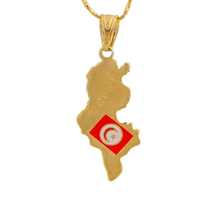 Tunisia map pendant necklace in 18K gold plating with flag detail and engraved letters