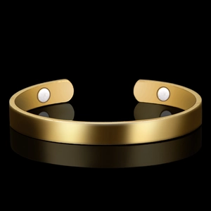 Minimalist 18K gold plated open C-shape cuff bracelet with matte satin finish and magnets
