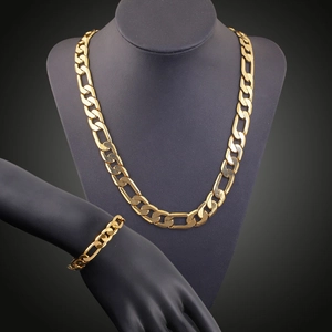 Parure de bijoux classique collier et bracelet Figaro plaqué or 18 carats pour femme